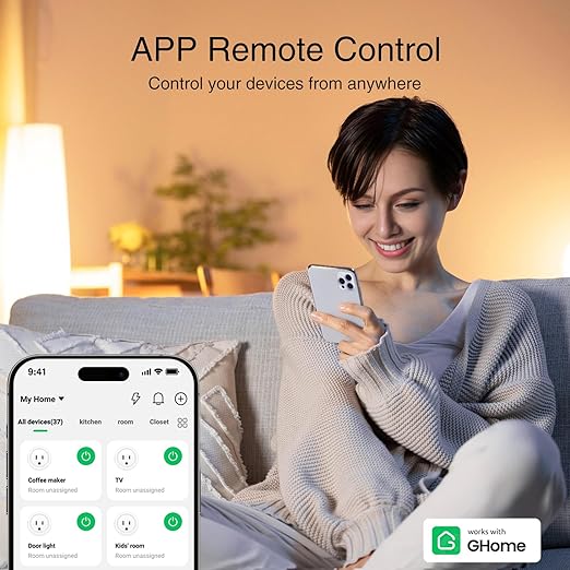 GHome Smart Plug, WiFi Smart Plugs Work with Alexa and Google Home, Smart Outlet Timer with APP Remote Control, 2.4GHz Wi-Fi Only, No Hub Required, ETL FCC Listed