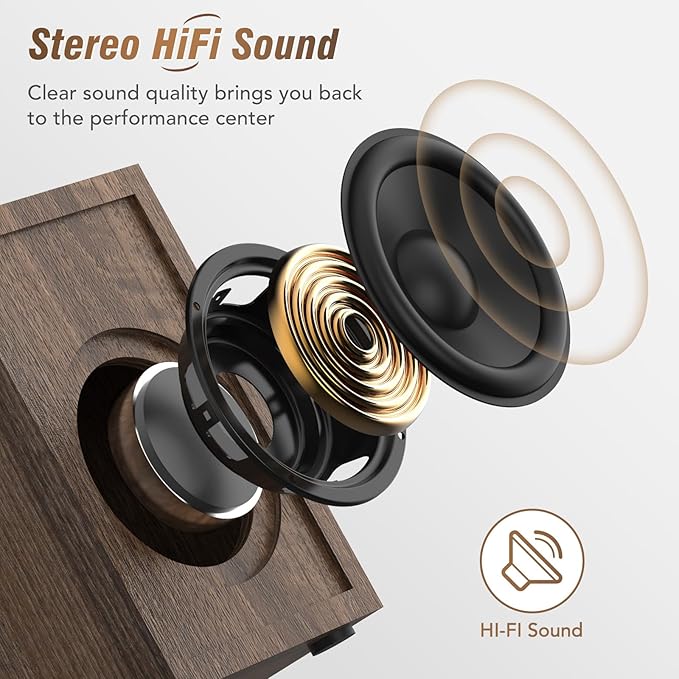 Vinyl Record Player with 24W HiFi Stereo Speakers Vintage Bluetooth Turnable for Vinyl Records with Belt Drive 2-Speed, Magnetic Cartridge RCA Output BT5.3