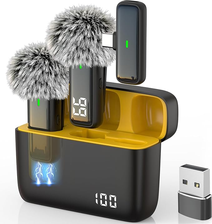 Wireless USB Microphone for PC Laptop iPhone 16/15 Android Phone - Noise Canceling Lapel Lavalier Mic with 24H Charging Case for Video Recording Vlog TikTok Podcast Live Streaming (USB & USBC)
