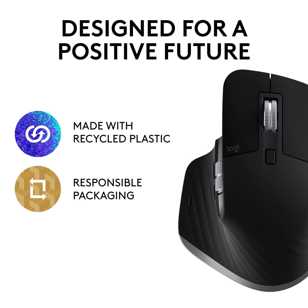 Logitech MX Master 3S for Mac - Wireless Bluetooth Mouse with Ultra-Fast Scrolling, Ergo, 8K DPI, Quiet Clicks, Track on Glass, Customization, USB-C, Apple, iPad - Space Grey