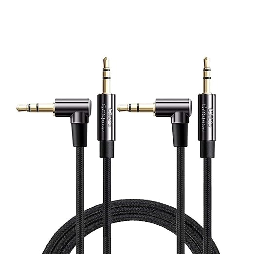 CableCreation 2-Pack 3.5mm Audio Cable 6FT/1.8m, 3.5mm Right Angle Auxiliary Stereo HiFi Cable with Silver-Plating Copper Core for Car Stereos, iPhones, Tablets, Laptops, 24K Gold Plated, Black