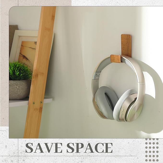 Weewooday 4 Pieces Headphone Hanger Holder Desk Adhesive Headphone Hook Wall Mount Headset Stand Acrylic Holder with Glues for General Purpose Game Earphone(Wood Grain Color)