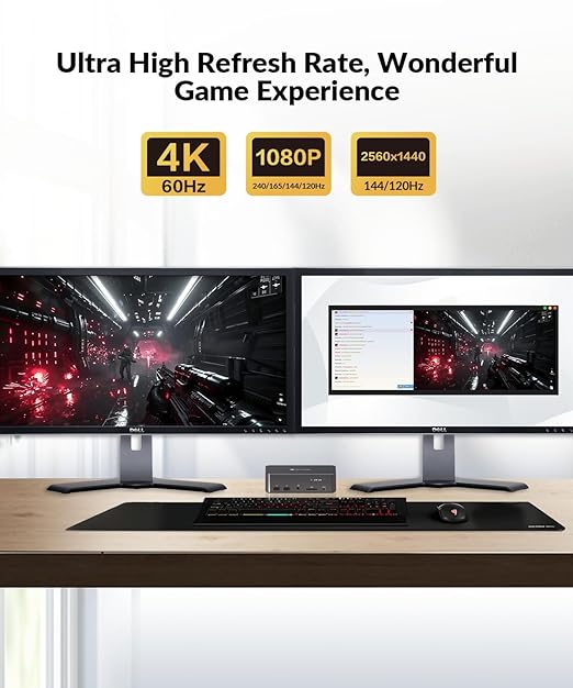 AV Access Docking Station Dual Monitor for Laptop & Desktop, USB-C Charge, Aluminum, KVM Switcher for 2 Computers with Ethernet, EDID, 4K@60Hz/2K@144Hz/1080P@240Hz, 3xUSB 3.0, Power Supply, Audio, SD
