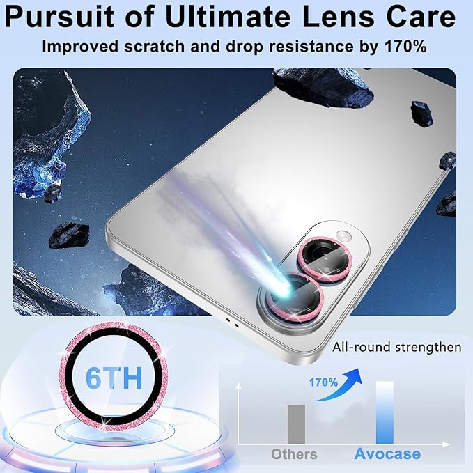 for Samsung Galaxy S25 Edge Camera Lens Protector, Individual Metal Ring Tempered Glass Lens Cover, [Strong Adsorption] Scratch Resistant Ultra-Thin HD Clear Lens Cover, 1 Set-Pink Sparkly