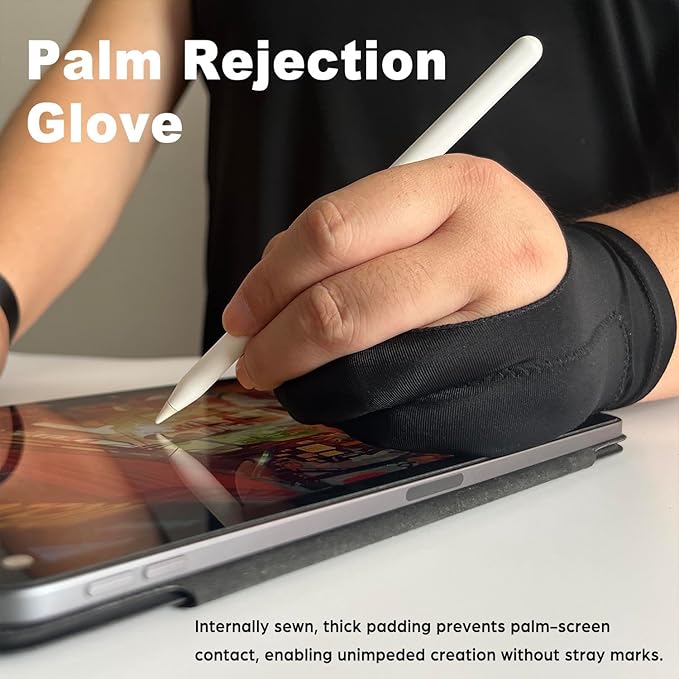 Drawing Glove, Artist Glove for Drawing Tablet iPad, Digital Art Palm Rejection Glove, Good for Left and Right Hand – L, 2 Pack