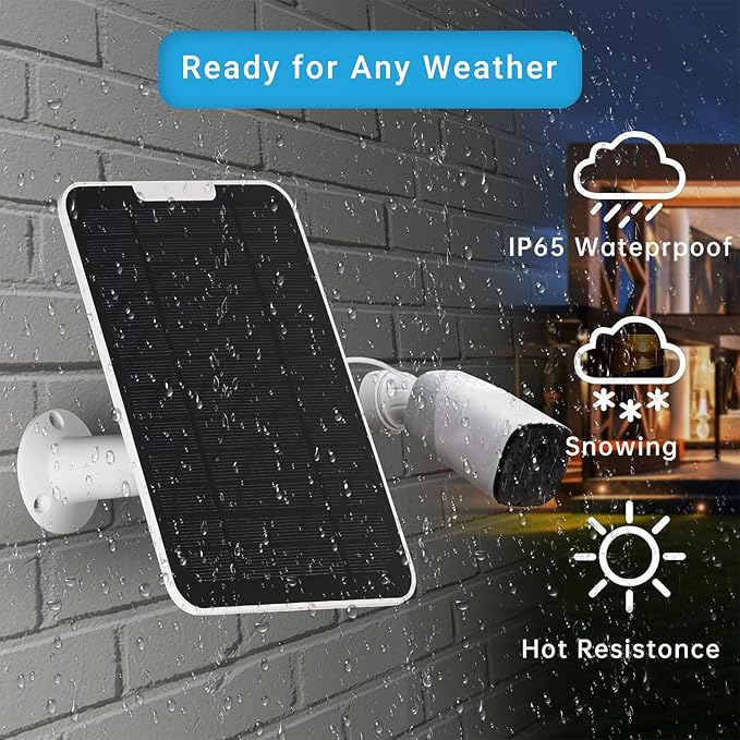 Solar Panel Charger Compatible with Arlo Pro 3/Pro 4/Pro 5S/Ultra/Ultra 2/Go 2 Continuous Power Supply IP65 Weatherproof with 9.8ft Charging Cable and Adjustable Wall Mount 4 Pack