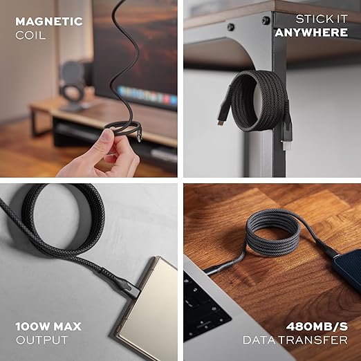 Statik MagStack Pro USB C to USB C Cable, Magnetic Type C Charger Fast Charging Cord, On The Go Magnetic Charging Cable for Car, Compatible w/iPhone 16 Pro Max, 15, Galaxy S21, 100W 3FT/1M, 3-Pack