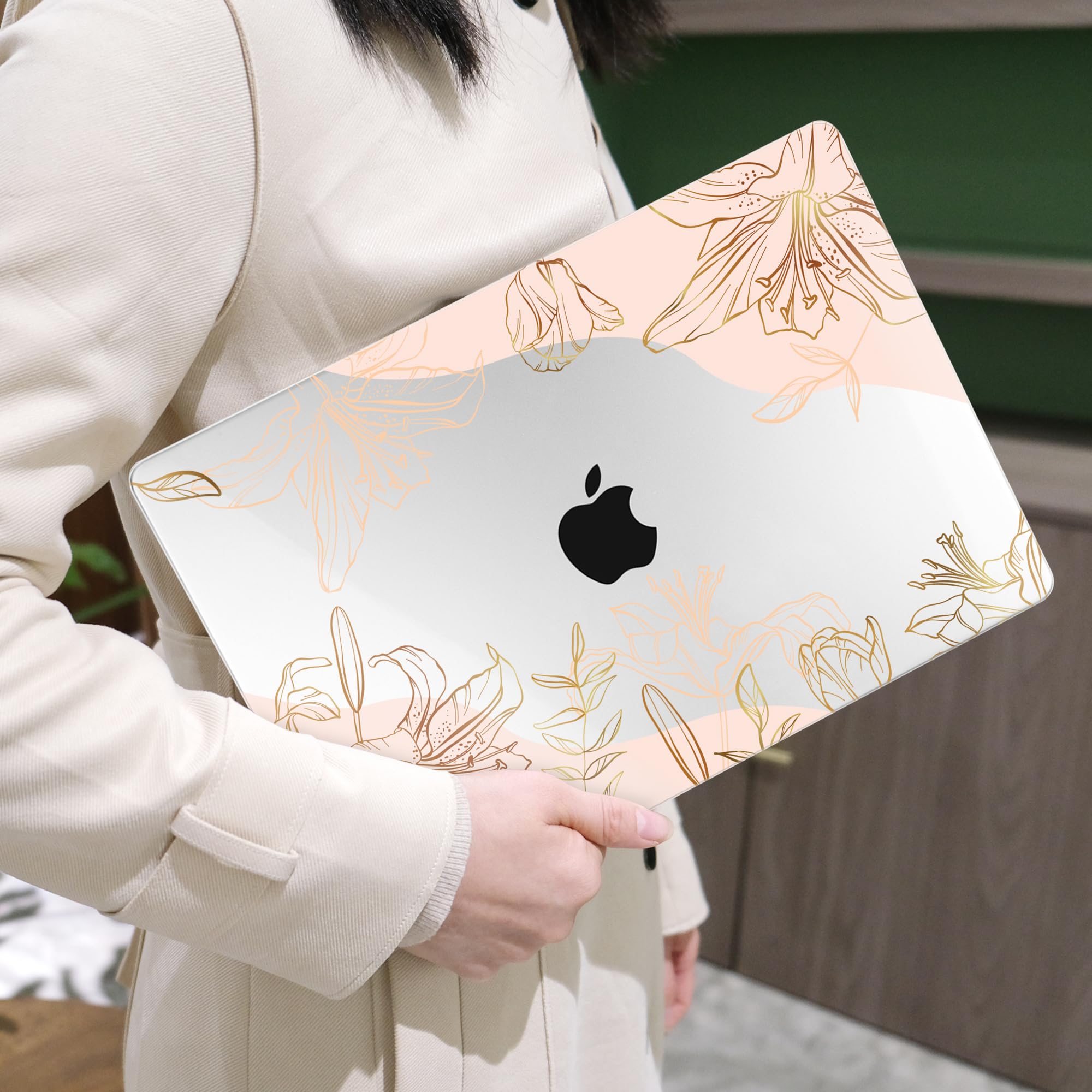 MEEgoodo Case for M5/M4/M3/M2 MacBook Air 13 inch 2026 2025 2024 2022, Fit Model A3449/A3240/A3113/A2681, Case Compatible with MacBook Air 13.6-inch, Gold Flowers Lilies