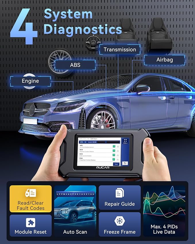 MUCAR CS90 OBD2 Scanner Diagnostic Tool with 28+ Reset Service, Engine Powertrain Car Scanner, ABS Code Reader, SRS Scan Tool for Cars, Auto VIN, Lifetime Free Update