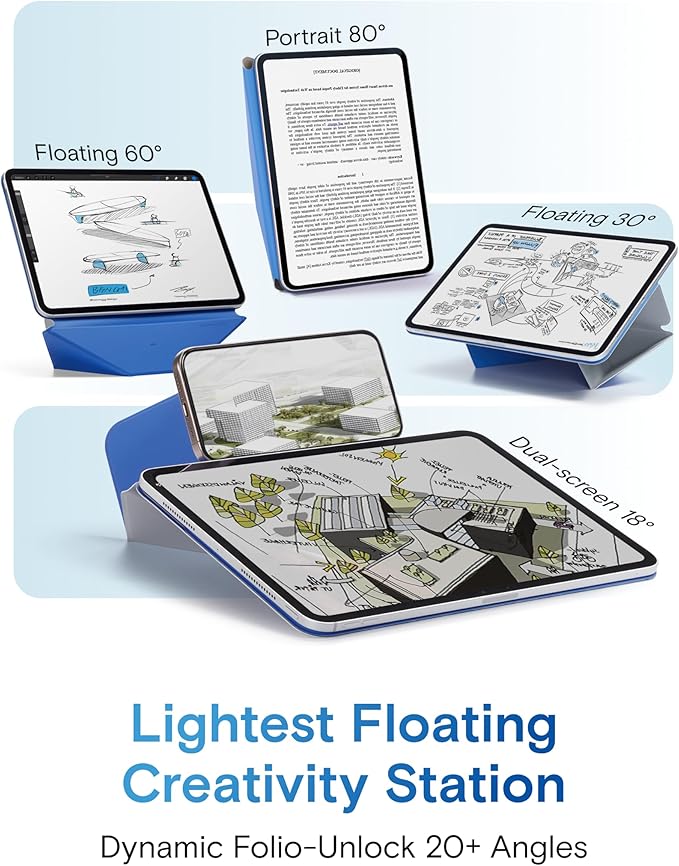 MOFT Dynamic Folio Case for iPad Pro 11 Inch 2024 5th Gen(M4), Silm Magnetic Stand Case with 20+ Viewing Angles, Auto Wake/Sleep, Ultra Thin, Cement x Sapphire