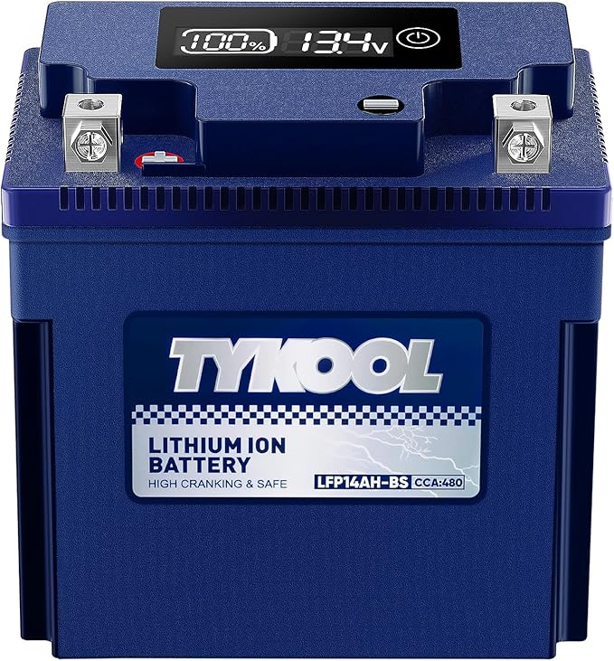 TYKOOL YTX14AH-BS High Performance LiFePO4 Lithium ATV Battery,12V 8Ah,480CCA,5X Longer Life,Digital Readout,Fits for Polaris Sportsman 500 ATV,UTV,Motorcycle, Snow mobile,Polarity:[+ -]