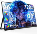 Newsoul Portable Monitor 4K, 120Hz Gaming Monitors 3840 * 2160 UHD, 100% DCI-P3, 1500:1 Contrast, FreeSync 0.1ms, Built-in Stand & Speaker, USB-C HDMI Portable Screen for Laptop, Phone, Game Console