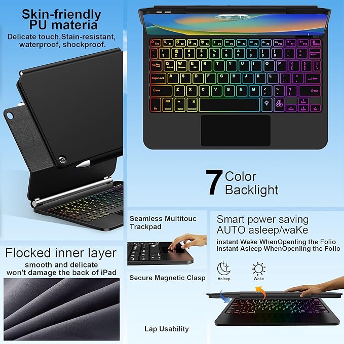 for iPad 9th Generation Case with Keyboard,Magic Style Keyboard Case for iPad 9th/8th/7th Gen 10.2 inch - Floating Cantilever Magnetic Stand Multi-Touch Trackpad (Black)