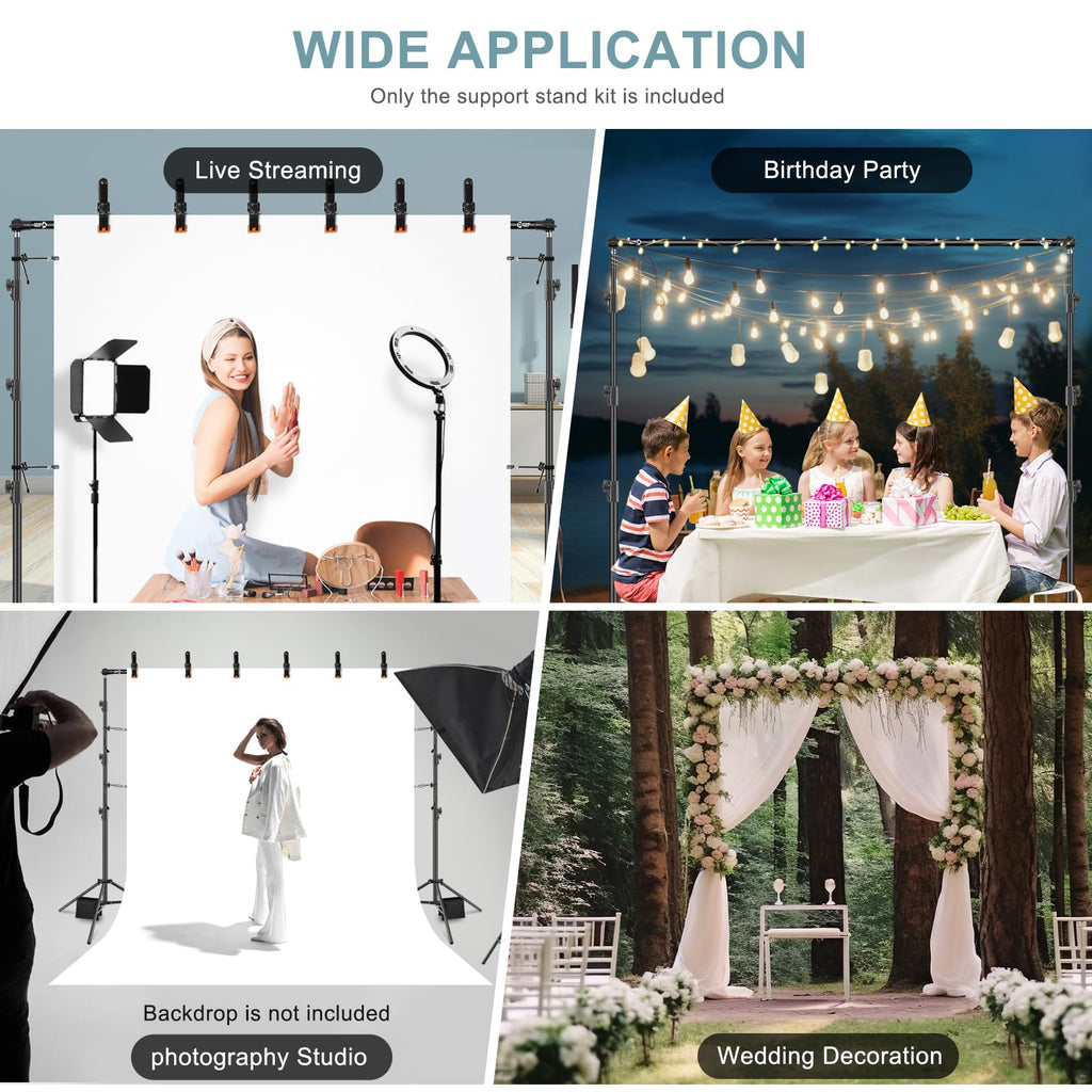 10.2x10Ft Heavy Duty Backdrop Stand, MSKIRA Adjustable Backdrop Support System Kit, Photoshoot Background Stand for Parties, Advertising Display with 6 Clamps, 4 Clips, 2 Sandbags, Carry Bag