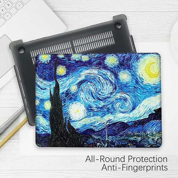 Compatible with MacBook Pro 13 inch Art Case Skin, 2022, 2021, 2020-2018 Release A1708 Creative Hard Shell with Keyboard Cover & Screen Protector (The Starry Night by Vincent Van Gogh)