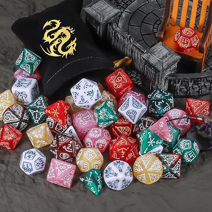CiaraQ Polyhedral Dice Set, 6 Colors with 6 Decorative Pouches, 7 Pieces per Set, Fantasy RPG Gaming Dice/DND Dice/Role Playing Dice, Christmas Themed