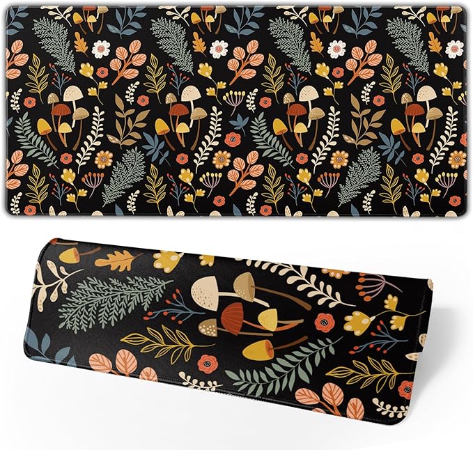 Gaming Mouse Pad Floral Desk Mat, Botanical Mouse Pad, Vintage Desk Mat, Wildflower Mouse Pads, Nature Desk Decor, Garden Desk Pad 31.5×11.8