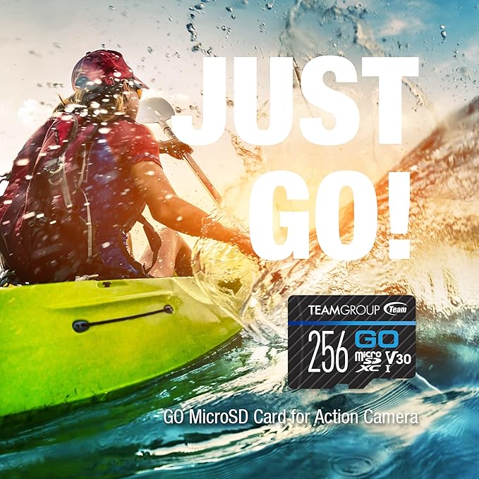 TEAMGROUP GO Card 256GB Micro SDXC UHS-I U3 V30 4K for GoPro & Action Cameras High Speed Flash Memory Card for Outdoor, Sports, 4K Shooting TGUSDX256GU302