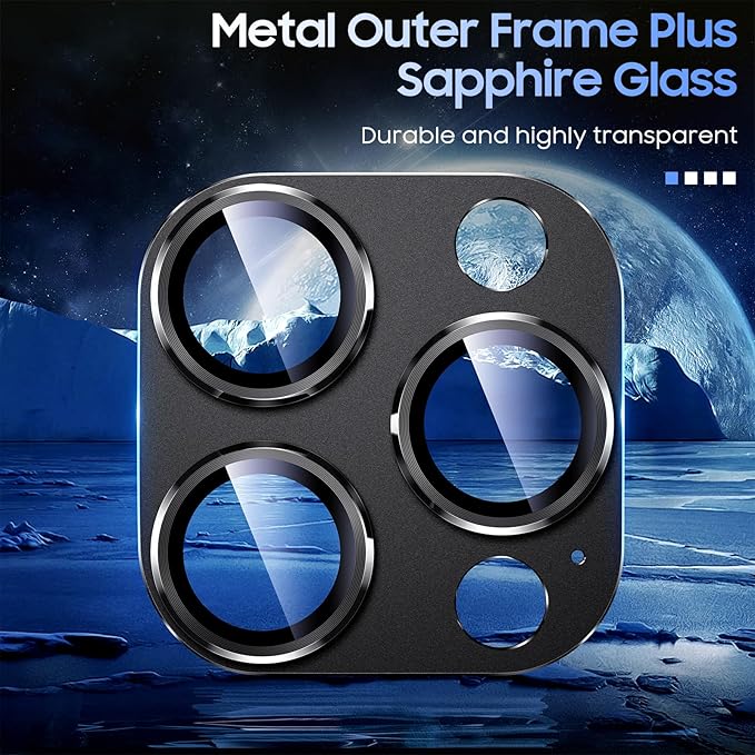 Uyiton Compatible with iPhone 15 Pro/iPhone 15 Pro Max Camera Lens Protector, [Not Easy to Break][Strong Adsorption][Case-Friendly] Metal Tempered Glass Rear Camera Screen Cover - Black Titanium