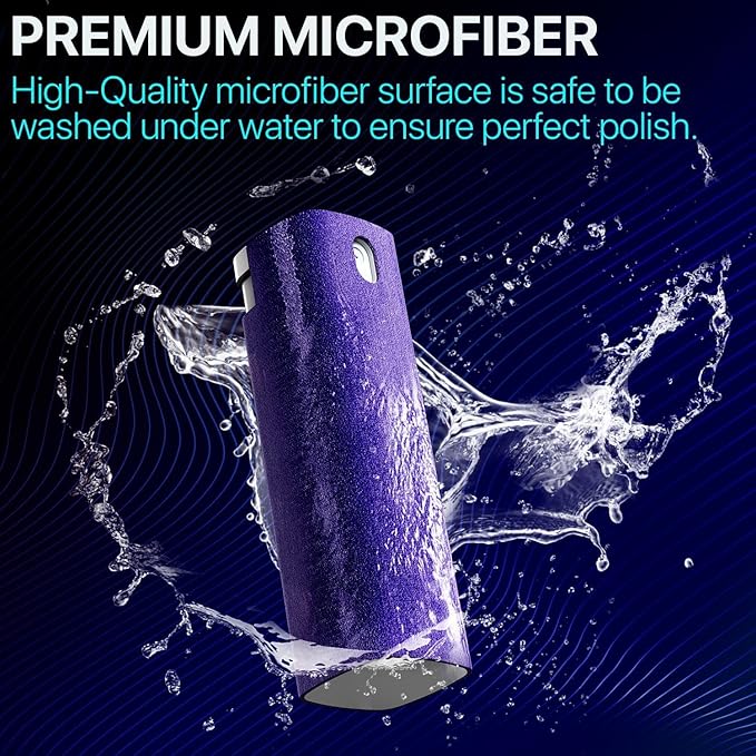 Mini Screen Cleaner Spray – Finger Proof Screen Cleaner for Smartphones, iPads, MacBooks, Laptops, Car Screens, Touchscreens – 3in1 Mist Cleaner, Microfiber Cloth and Cover (Orange)