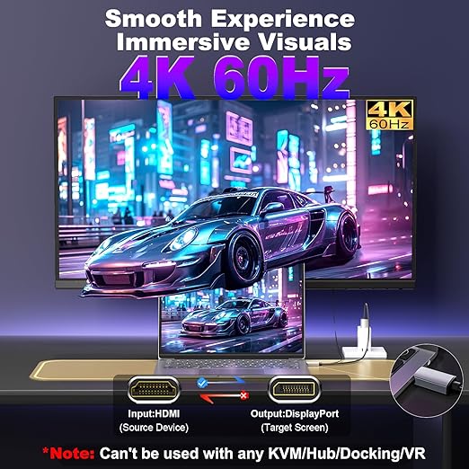 Active HDMI to DisplayPort Cable 3FT, 4K 60Hz 1080p 120Hz, Unidirectional HDMI Source to DP Monitor Display Port Cable Compatible for PC, Laptop, Computer, NVIDIA, AMD, PS5/4, Xbox