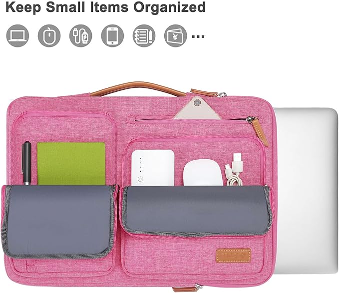MOSISO 360 Protective Laptop Case 13.3 inch, 13-13.3 inch Laptop Sleeve Compatible with MacBook Air/Pro 13 / Pro 14,HP Dell Acer ASUS,Side Open Carrying Case with 4 Zipper Pockets&Handle, Rose Red