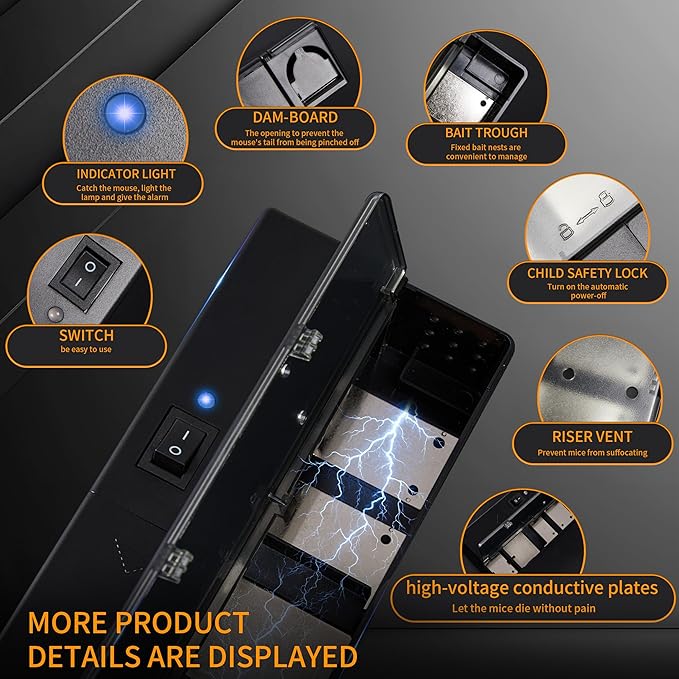 GSS Electric Mouse Trap,Smart Electronic Mouse Trap,Escape-Proof Design Mice Traps,Battery Powered with Alert Light