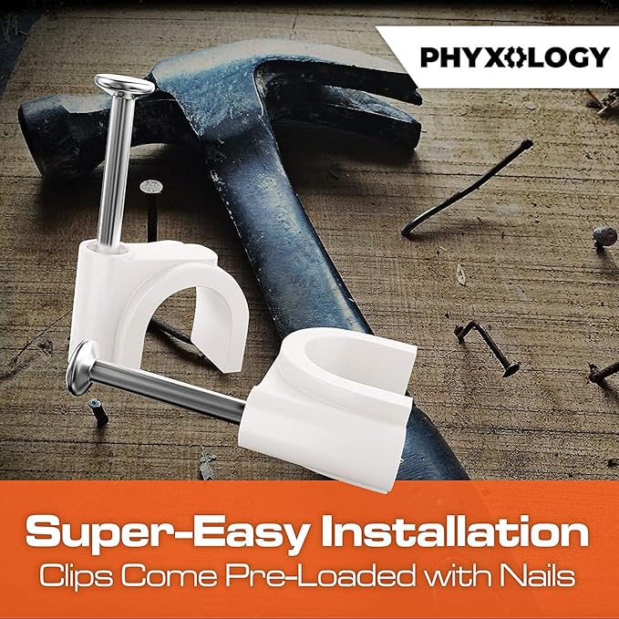 Pro-Grade, Cable Clips with Steel Nails 5mm, 7mm, 9mm Wire Holders and Tacks 100 Per Size. Durable, Easy Install, UV Resistant Plastic Clips to Organize Coax, Ethernet, Cat5, Cat6 and Other Cords.