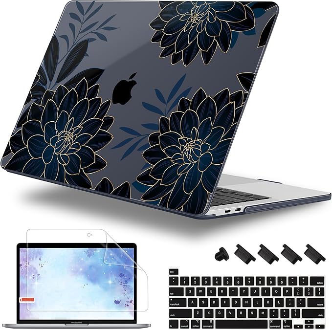 Case for MacBook Pro 13 inch with/Without Touch Bar (2016-2022, M2 A2338 M1 A2289 A2251 A2159 A1989 A1706 A1708), Hard Shell + Keyboard Cover + Dust Plug, Flower Dahlia