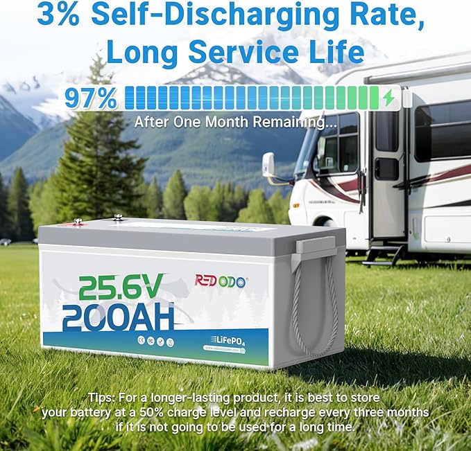Redodo 24V 200Ah LiFePO4 Lithium Battery, Built in 200A BMS, Max. 5120Wh Energy, Up to 15000 Deep Cycle Lithium Battery, Perfect for Solar Home System, RV, Off Grid, Marine (2 Pack)