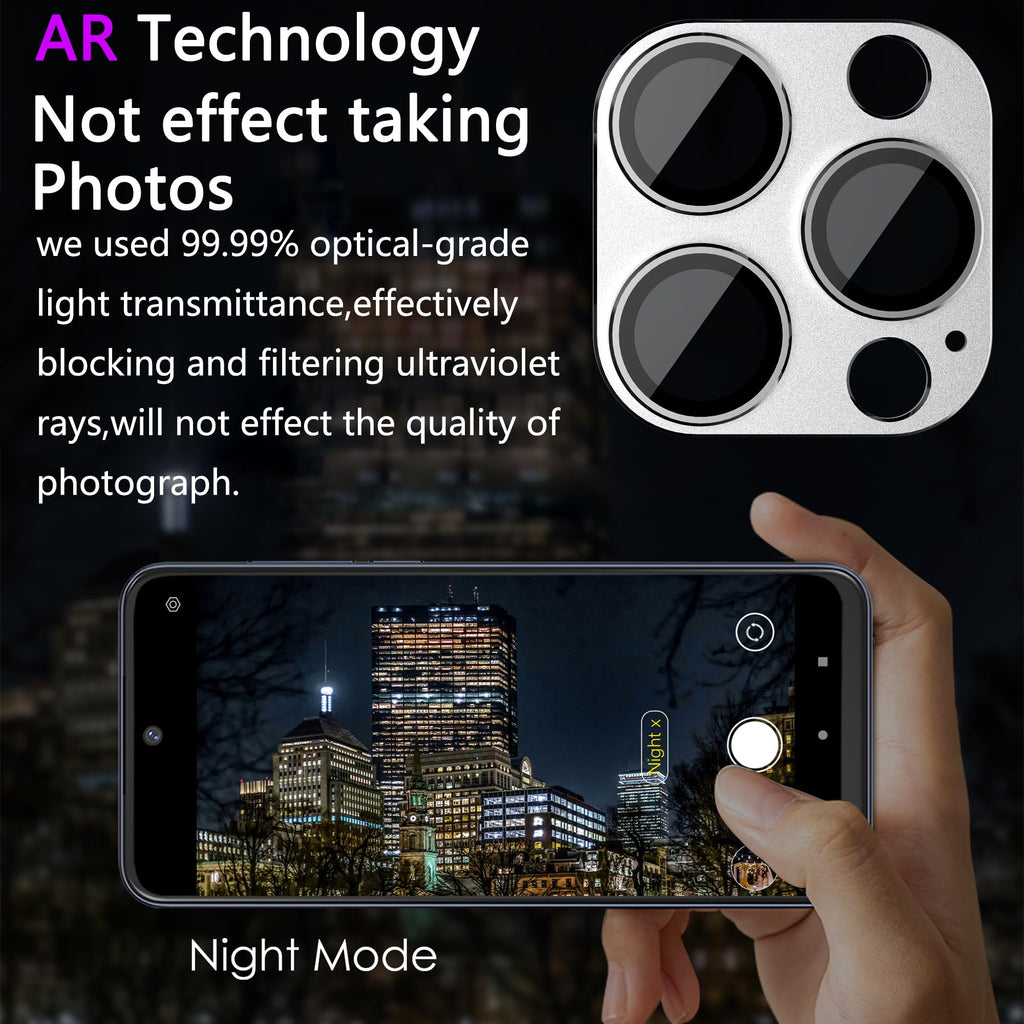 SHANG PIN JIA 2 Pack Camera Lens Protector for iPhone 13 Pro/13 Pro Max,[Not Easy to Breakn ] AR Tempered Glass Strong Adsorption Metal Camera Cover Screen-Silvery