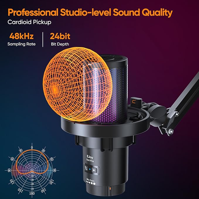 Comica EJoy Uni Pro Wireless USB Condenser Gaming for PC, PS4, PS5, USB C Phone and Mac, Boom Arm RGB Computer Mic for Twitch, Streaming, Podcasting, Noise Cancellation Mic with Mute, Gain, Monitoring