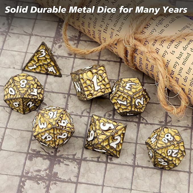 PJOY Metal D&D Dice Set for Dungeons and Dragons Dice with Case Meteorite Black Gold Glitters 7PCS 16mm Role Playing Cool DND Gifts for Players DM Board Game Masters