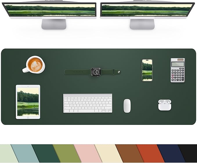 Leather Desk Pad Protector, Office Desk Mat, Large Mouse Pad, Non-Slip PU Leather Desk Blotter, Laptop Desk Pad, Waterproof Writing Pad for Office/Home/Decor (Dark Green