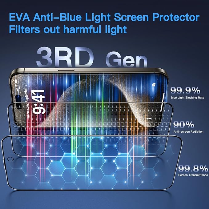 Uyiton Anti-Blue Light for iPhone 15 Pro Screen Protector - Unbreak-Glass Easy to Install Full Coverage Case Friendly Scratch Resistance 9H Tempered Glass Screen Protector for iPhone 15 Pro, 2 Pack