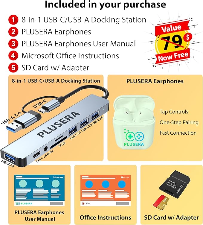 HP 17.3" Business Laptop Computer, 32GB RAM 1.2TB Storage (1TB SSD+256GB Docking Station Set), 10-Core Intel Core i5, Windows 11 Pro Laptop with Microsoft Office License Included, PLUSERA Earphones