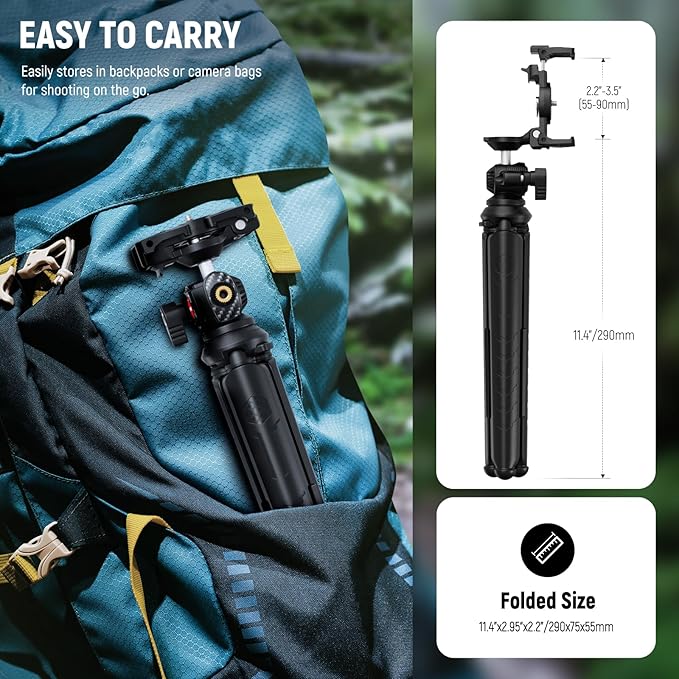 NEEWER Tripod for iPhone with Remote, Mini Flexible Phone Tripod Stand Vlog Selfie Stick with Phone Holder & Action Camera Adapter Compatible with iPhone GoPro Insta360 Samsung Digital Camera, TP35