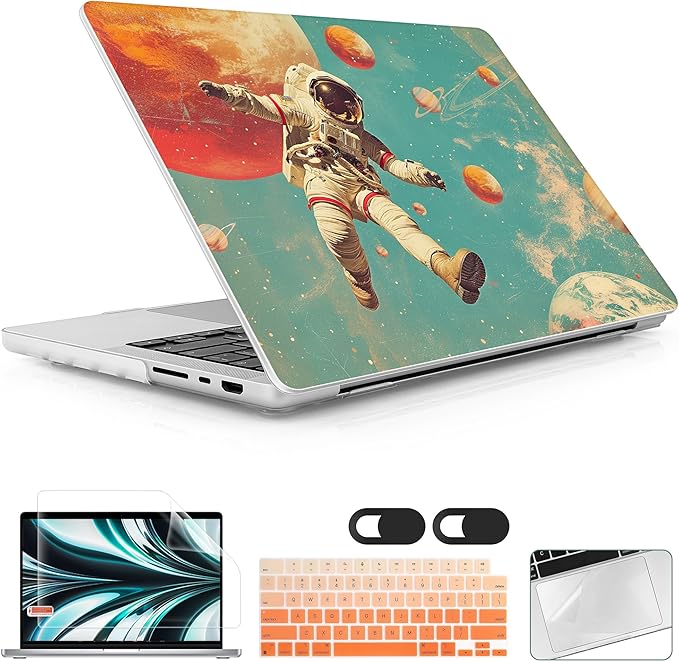 for MacBook Pro 16 inch Case 2021 2022 2023 2024 Release A3186 A3403 M4 A2991 M3 A2780 M2 A2485 M1 Pro/Max, Hard Shell Case with Screen Protector & Keyboard Cover, Astronaut Floating
