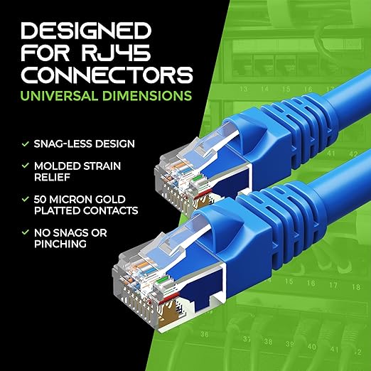 GearIT 50-Pack, Cat5e Ethernet Patch Cable 1 Foot - Snagless RJ45 Computer LAN Network Cord, Blue - Compatible with 48 Port Switch POE Rackmount 48port Gigabit