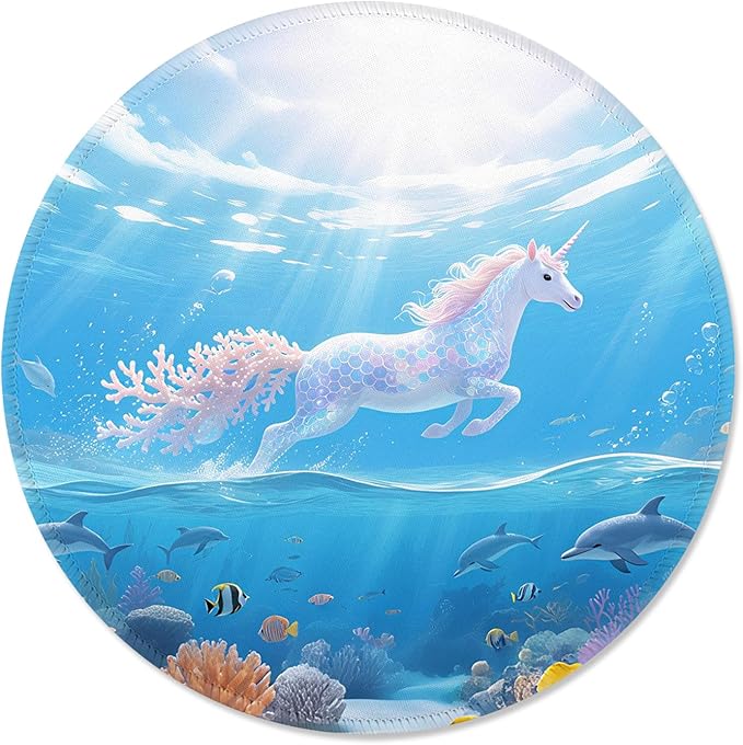 ITNRSIIET Mouse Pad Non-Slip Rubber Base Smooth Surface Stitched Edges Waterproof Durable Compatible with All Mice for Office & Gaming, Desk Accessory, Diameter 8.7 inch, Ocean