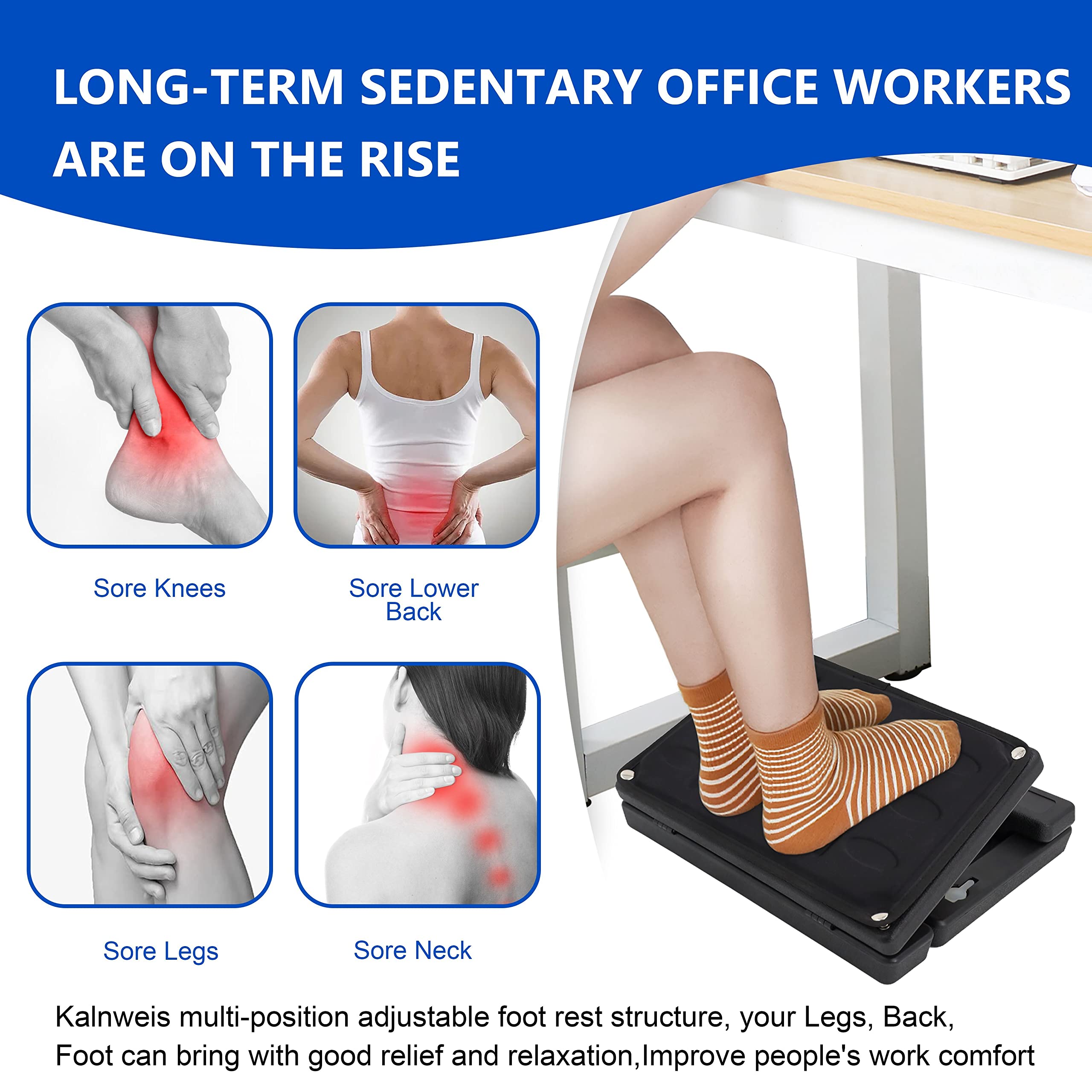Kalnweis Ergonomic Under Desk Footrest & Leg Rest Stool with Massage Roller