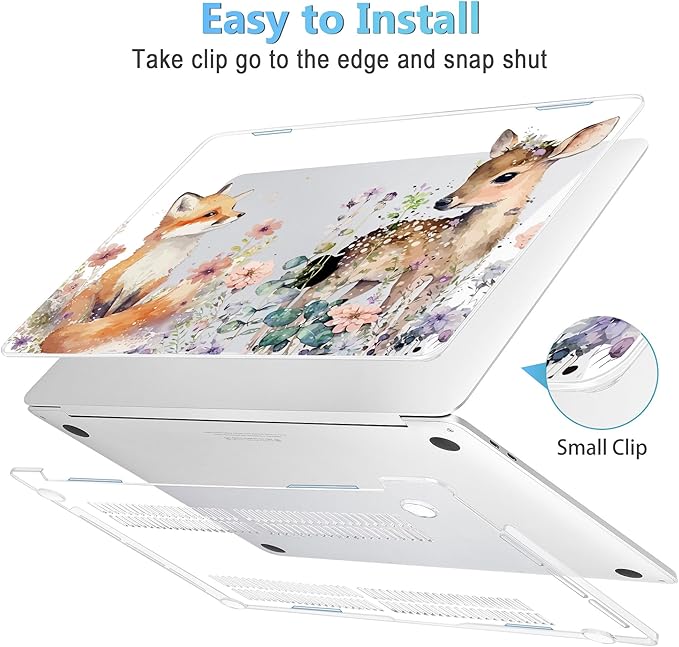 Mektron for MacBook Air 13 Case A1466/A1369 (2010-2017 Release), Snap-on Plastic Hard Shell Cover for MacBook Air 13.3 inch with Keyboard Cover, Fox and Deer