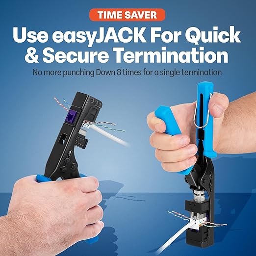Everest easyJACK - 90° Angled Speed Termination Keystone Tool Set - with 20-Pack of RJ45 Cat6 Keystone Jacks in Purple (Slim Profile Design) - Time Saver Network Punch Down Tool Cat6