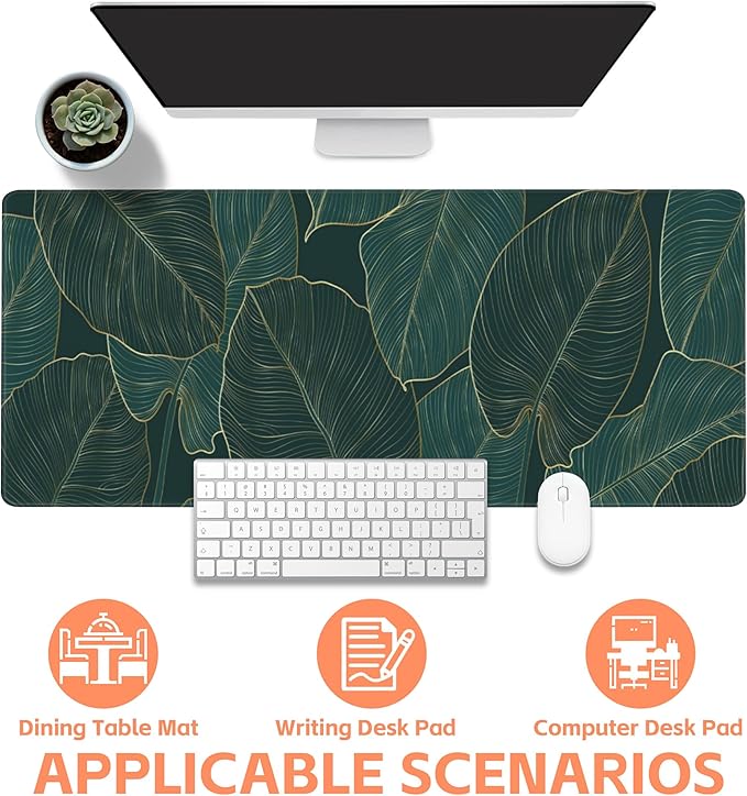 Mouse Pad Large Monstera Line Art Non-Slip Gaming Desk Mat with Stitched Edge Laptop Keyboard Desk Pad for Work Home Gaming (35.4 x 15.7 Inches)