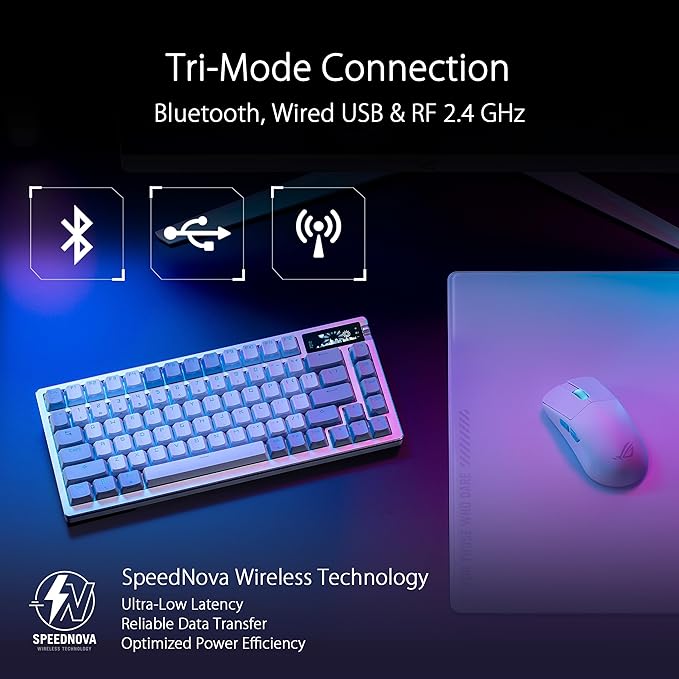 ASUS ROG Azoth 75% Wireless DIY Custom Gaming Keyboard, OLED Display, Three-Layer Dampening, Hot-Swappable ROG NX Snow Switches & Keyboard Stabilizers, PBT Keycaps, RGB-White