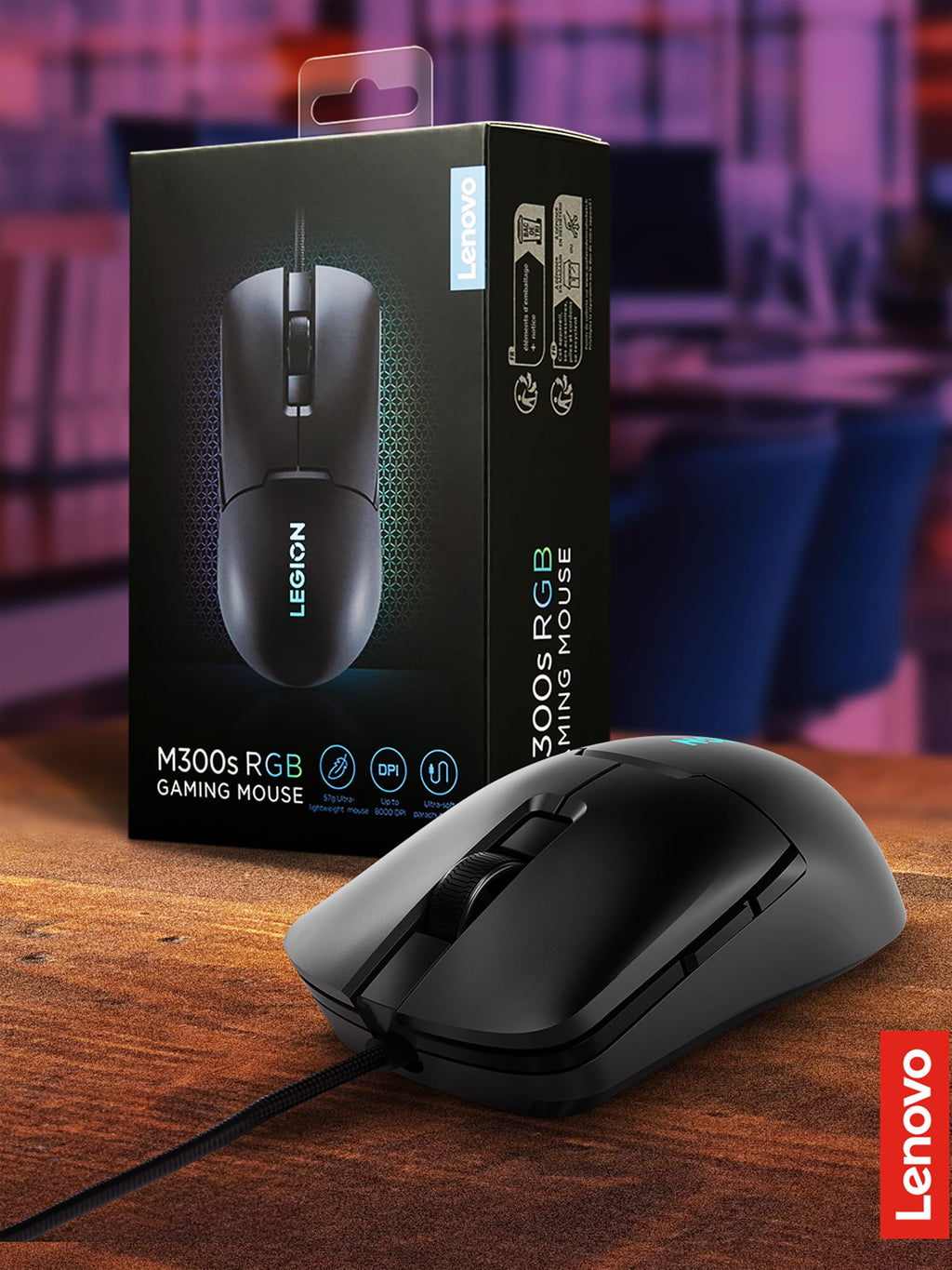 Lenovo Legion M300s RGB Wired Gaming Mouse - 8,000 DPI Adjustable Sensor, 6 Programmable Buttons & 20-Million Clicks Durability with Optimized Comfort (Black)