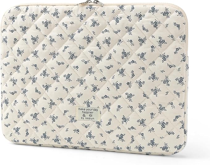 Puffy Laptop Sleeve 13-15.6 Inch Cute Quilted Laptop Protective Case Padded Floral Computer Sleeve for MacBook (A-Light Blue, 13 Inch)