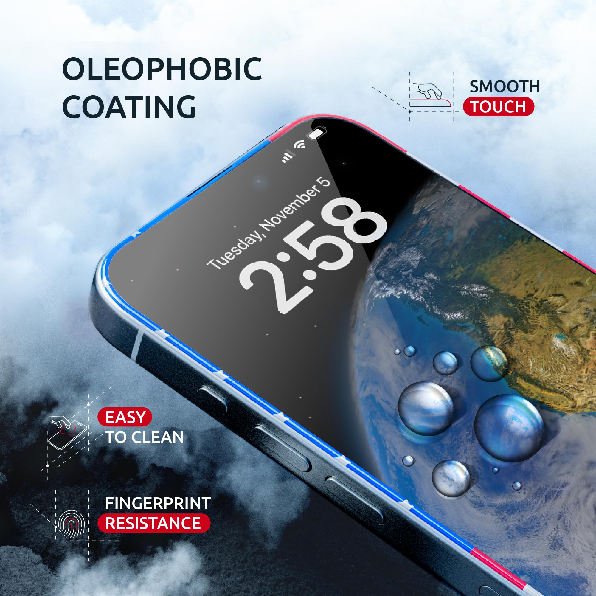 Intaleo 15 Pro Screen Protector for iPhone – (2-Pack) USA Flag & Black Frame Design - Tempered Glass Screen Protector for iPhone 15 Pro 9H Hardness Full Coverage - Oleophobic Coating with Easy Installation