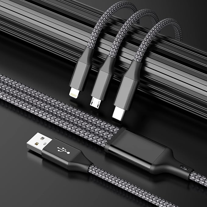 IDISON Multi Charging Cable(2Pack 4FT), 3 in 1 USB Charging Cable for Multiple Devices, Braided Universal Phone Charger Cord with Type-C, Micro USB, IP Port for iPhone16/15/14/Android Phones and More