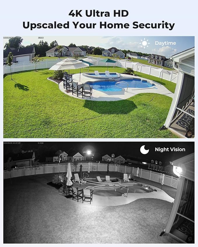 H.VIEW 4K/8.0 Megapixel PoE Outdoor Home Security Camera System Wired Outdoor Video Surveillance IP Cameras System，Ultra Wide-Angle &Audio，8CH NVR 4TB HDD